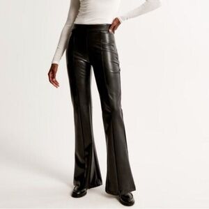Abercrombie & Fitch Split-Hem Vegan Leather Slim Flare Pant